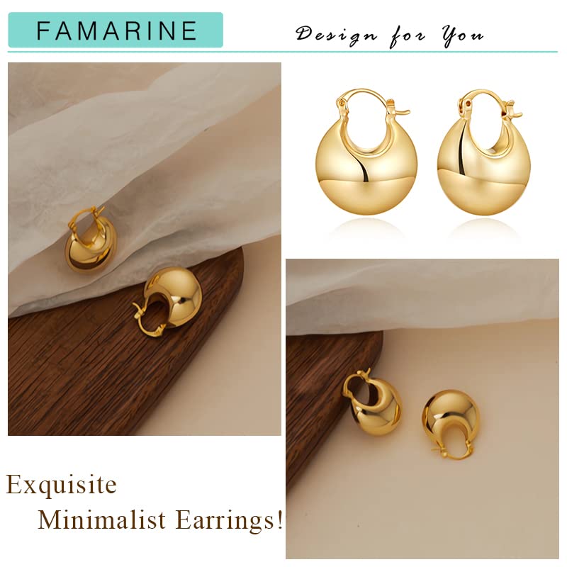 FAMARINE Gold Chunky Creolen für Damen, 0,8 Zoll Gold Creolen Huggie Ohrringe für Herren