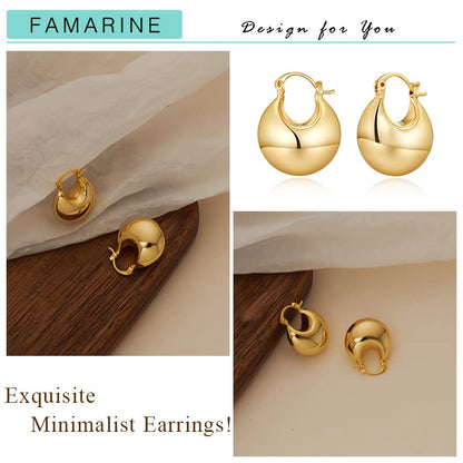 FAMARINE Gold Chunky Creolen für Damen, 0,8 Zoll Gold Creolen Huggie Ohrringe für Herren