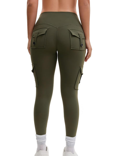 AEEZO Damen-Fleece-Cargo-Leggings mit Taschen, Thermohose, Po-Lifting, verdeckte Scrunch, für kaltes Wetter, Yogahose