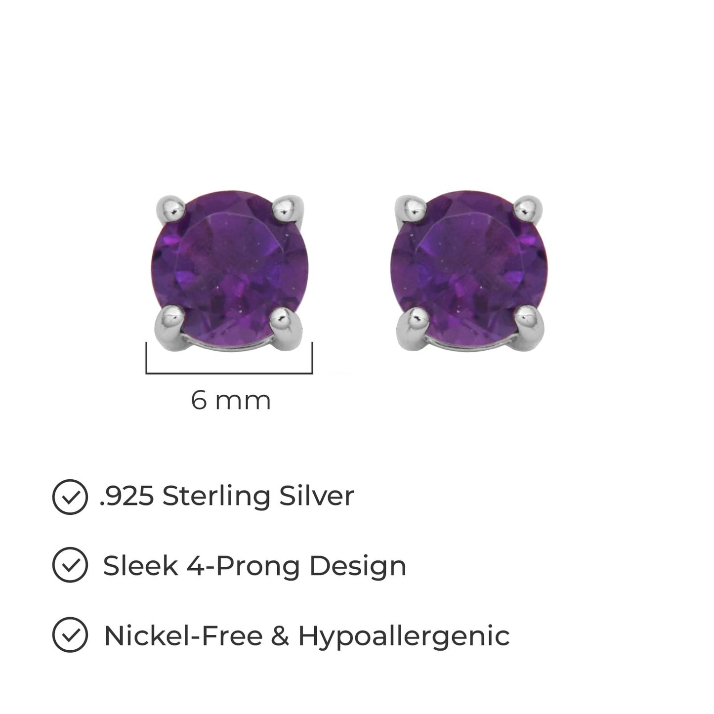 Amazon Essentials Sterling Silver Round Birthstone Stud Earrings