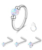 Opal Nose Ring Studs Horseshoe Nose Rings Hoops Stud 316L Stainless Steel Nose Rings Round CZ Square Screw L Shaped Nose Stud Hypoallergenic Nostril Piercing Jewelry for Women Men