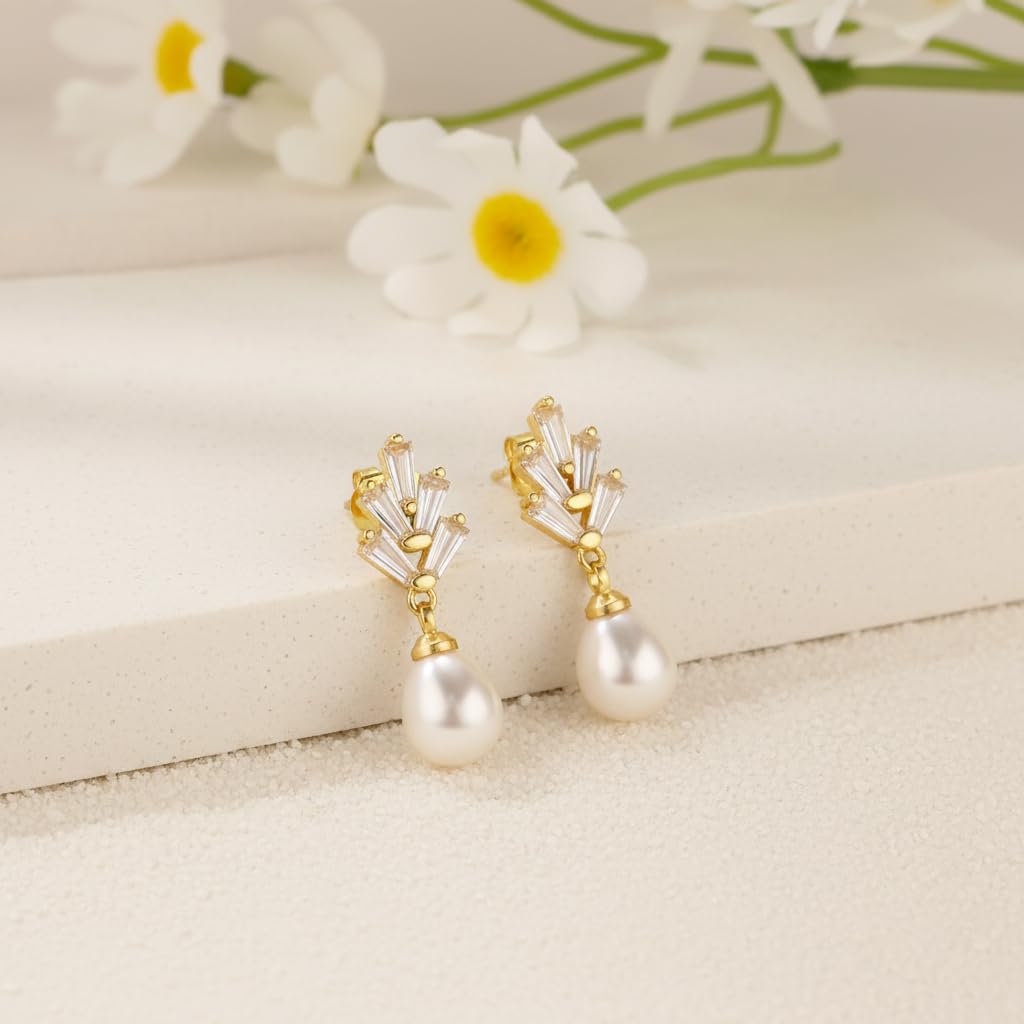 Trinckle Silber Tropfenohrringe mit Perlen, Silber Hängeohrringe für Frauen 5mm Brautperlen Lange Ohrringe für Muttertag, Weiß Boho Accessoires Hochzeitsschmuck, Silber Statement Ohrringe für Abschlussball Geburtstag