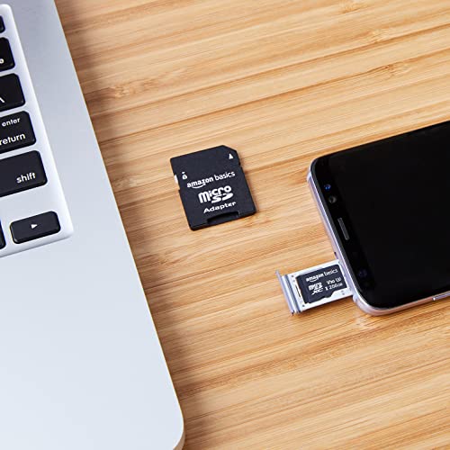 Amazon Basics microSDXC Speicherkarte mit Full-Size Adapter, A2, U3, Lesegeschwindigkeit bis zu 100 MB/s, 128 GB, Schwarz