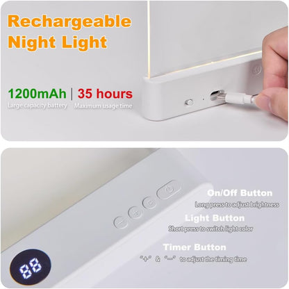 Book Light, Rechargeable Clear LED Flat Reading Light with 3 Colors & Timer, Dimmable Panel Plate Lamp Book Full Page Light for Reading in Bed at Night, Funny Gifts for Readers Kids Women Men (White)