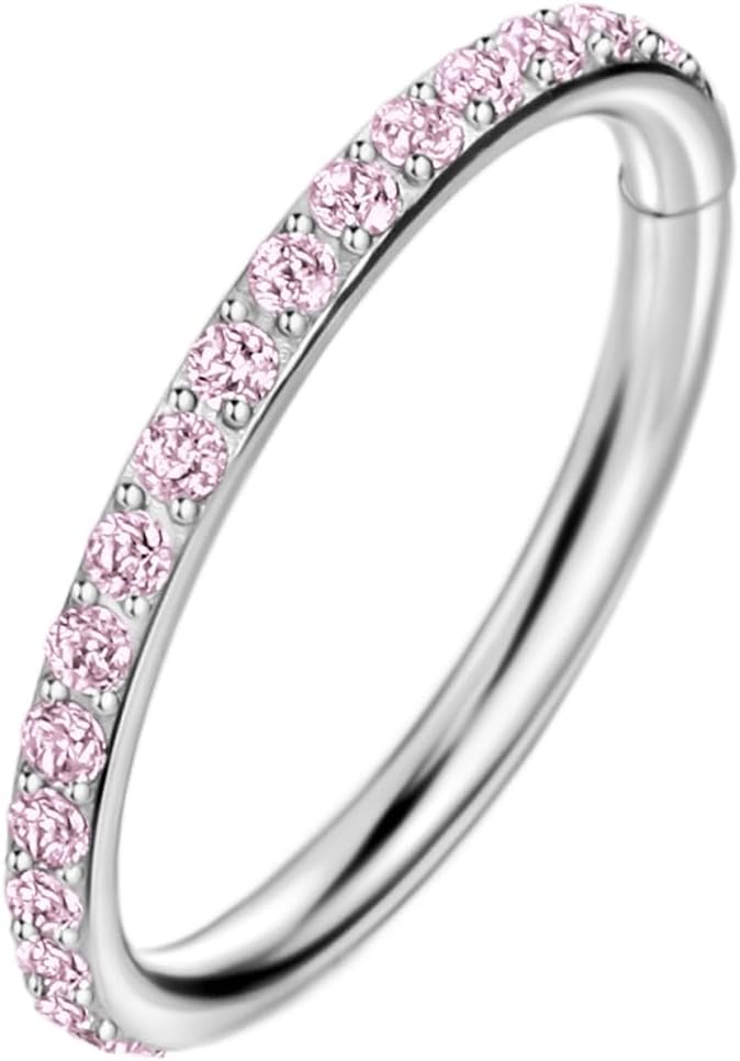 16G, 8mmSilver, Light Pink Cz