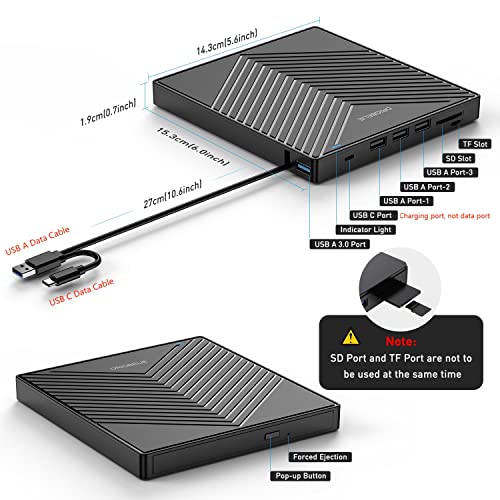 ORIGBELIE externes DVD-Laufwerk, CD-Laufwerk USB 3.0 Typ-C CD/DVD ROM +/-RW Adapter mit USB-Anschluss DVD-Brenner für Laptop, PC, Desktop-Computer, optisches Laufwerk CD-Player kompatibel mit Mac Windows Linux