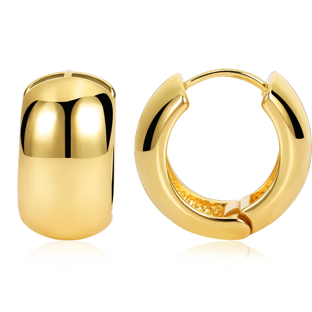 FAMARINE Gold Chunky Hoop Earrings for Women, 0.8 in Gold Hoops Huggie Earrings for Men