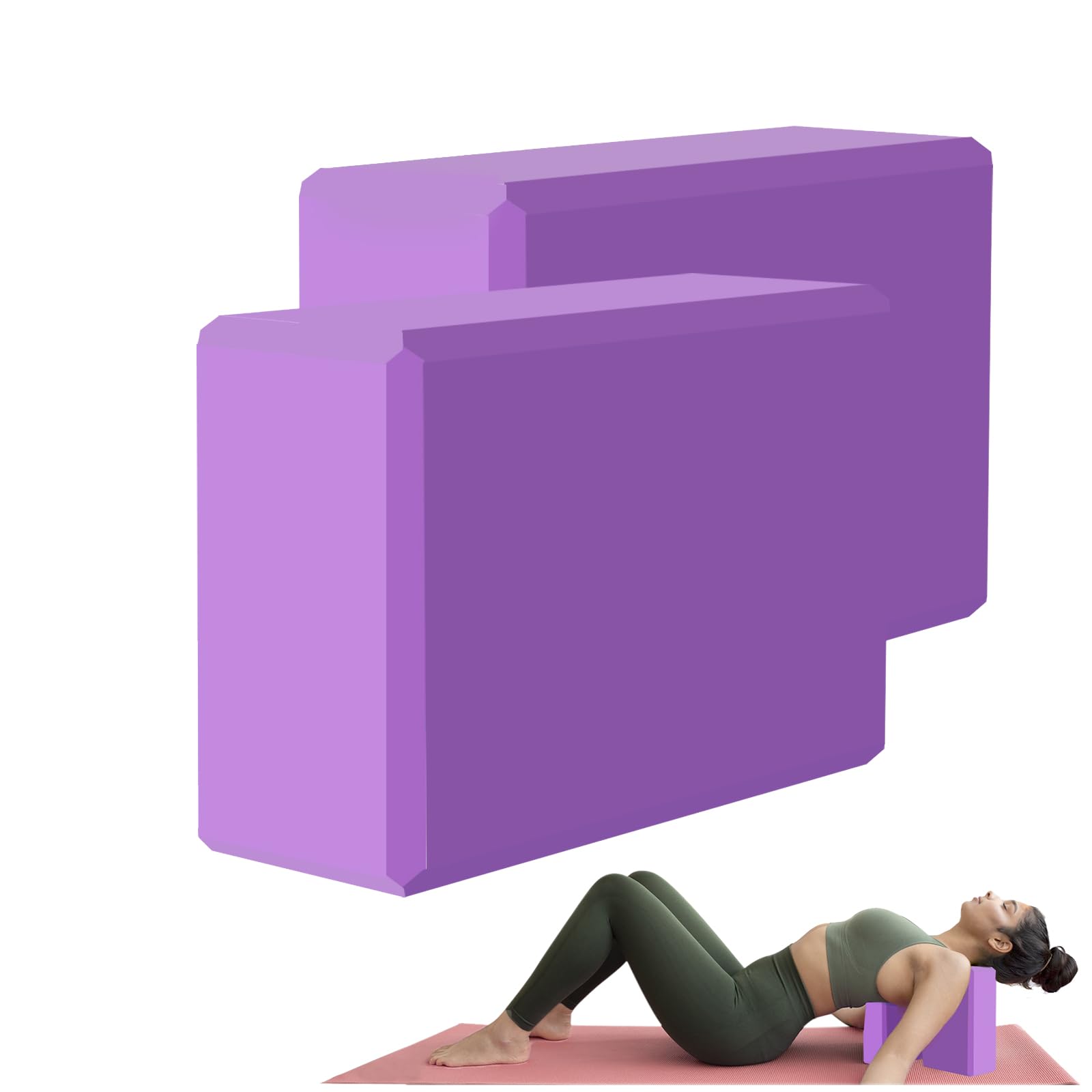 MBKHFLL (purple-2 Pack)Yoga Block - Supportive Latex-Free Eva Foam - Soft Non-Slip Surface with Beveled Edges for Yoga, Pilates, Meditation - Yoga Accessories for Stability, Balance, Deepen Stretches