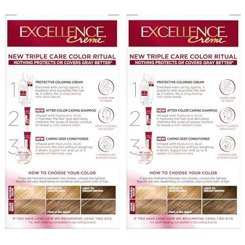 L'Oréal Paris Excellence Crème Permanente Haarfarbe, dreifache Pflegehaarfarbe mit Hyaluronsäure für 100% Grauabdeckung, 4AR Dunkles Schokobraun, 1 Packung (Verpackung kann variieren)