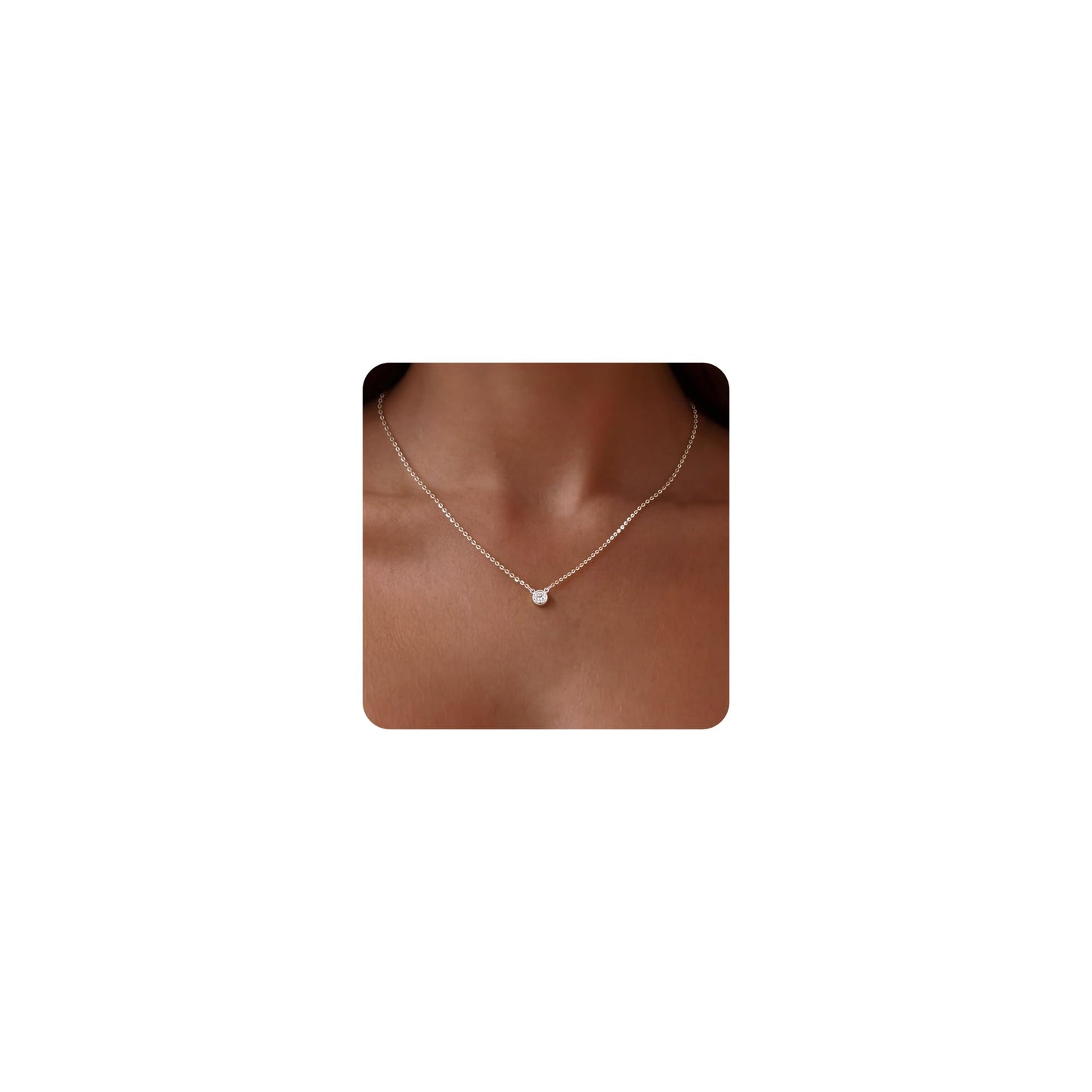 Tewiky Dainty 14k Gold Plated/Silver Cubic Zirconia Necklaces for Women, Simple CZ Jewelry Necklaces Trendy Gifts