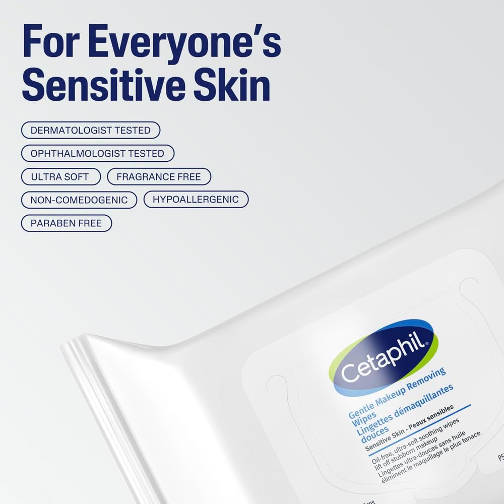 Cetaphil Sanfte Make-up Entferner-Tücher mit Aloe Vera, Kamille und Grünem Tee – Parfümfrei, Reizlindernd, Parabenfrei – Für alle Hauttypen, 25 Stück