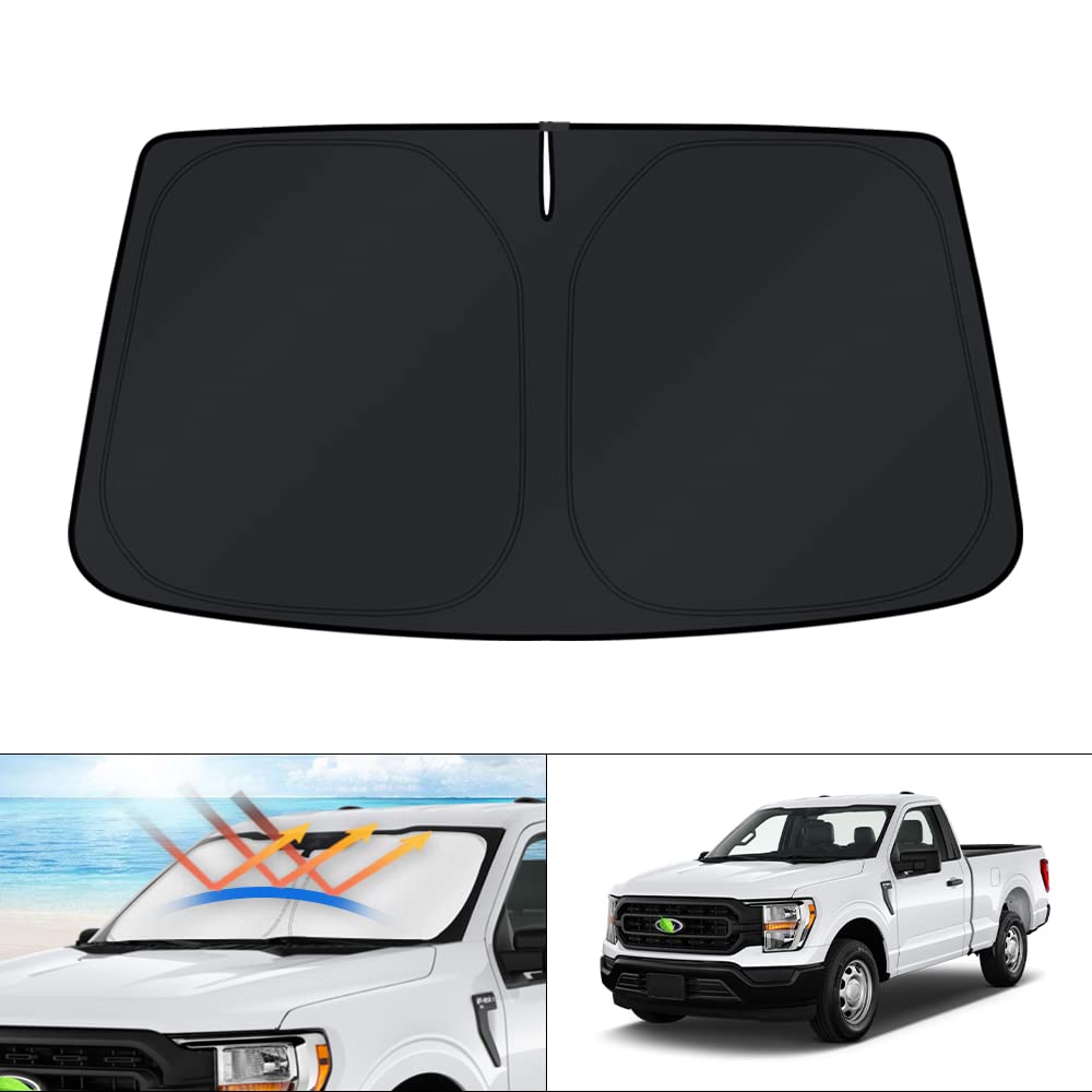 KUST Windshield Sun Shade for 2017-2026 Tesla Model Y/Model 3 Sunshade Accessories (Fit 2025-2026 Model Y Juniper / 2024 Model 3 Highland) Upgraded Foldable Sunshade, Blocks UV Rays Keep Car Cool