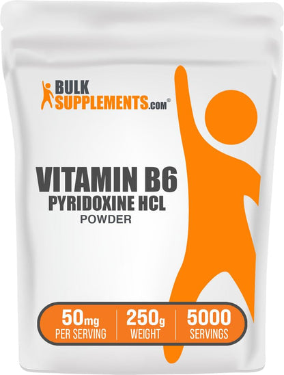 BulkSupplements.com Pyridoxine HCl Powder - Vitamin B6 Supplement, Vitamin B6 50mg - for Immune Support, Gluten Free, 50mg of Pyridoxine B6 per Serving, 5kg (11 lbs) (Pack of 5)