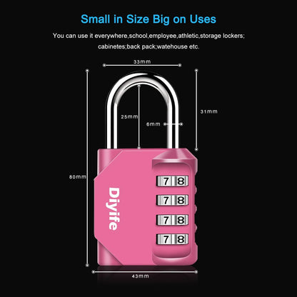 Combination Padlock, Diyife 4 Digit Locker Lock Weatherproof Lock Outdoor Combination Lock for School Gym Locker,Toolbox, Fence, Hasp, Cabinet(Black)