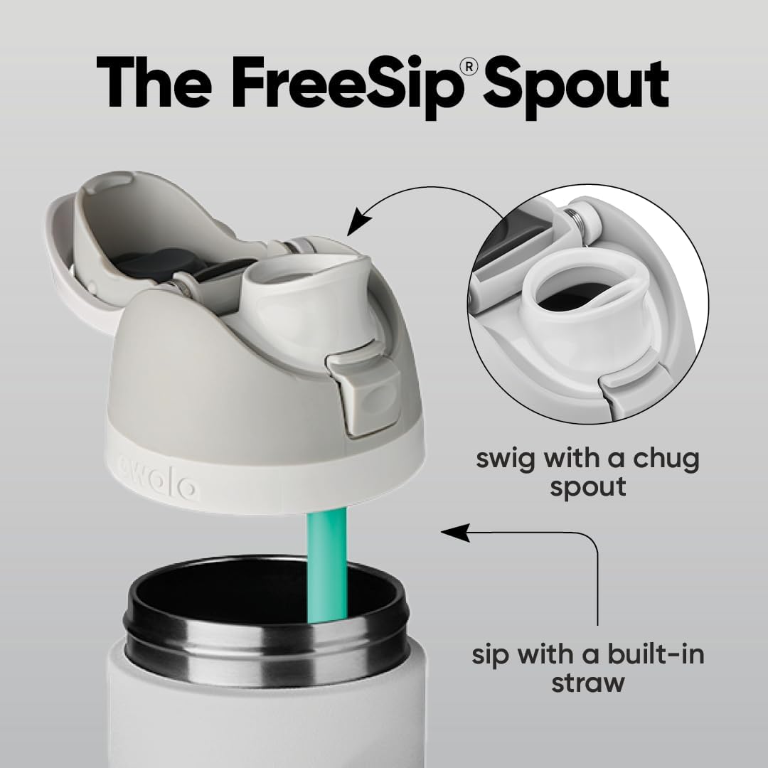 Owala FreeSip Isolierte Edelstahl-Wasserflasche mit Strohhalm für Sport und Reisen, BPA-frei, 710 ml, Shy Marshmallow