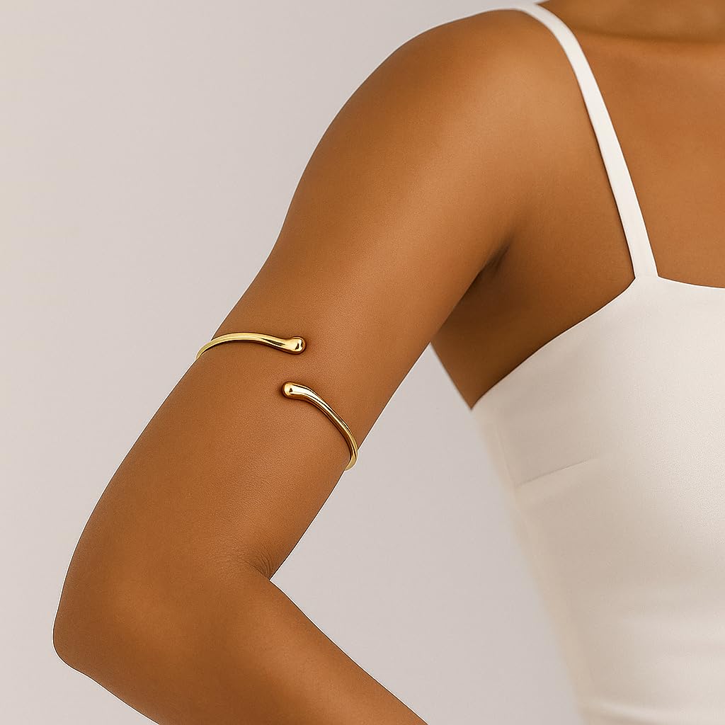 PEALICIOUS 2 STÜCK Gold Armmanschette für Damen, Arm Cuff Gold Minimalistisches Oberarmarmband für Mädchen, Stapelbare Armbandmanschetten, Verstellbare Armreifen Offen als Boho Valentinstag Schmuck Strand Sommer Geschenke