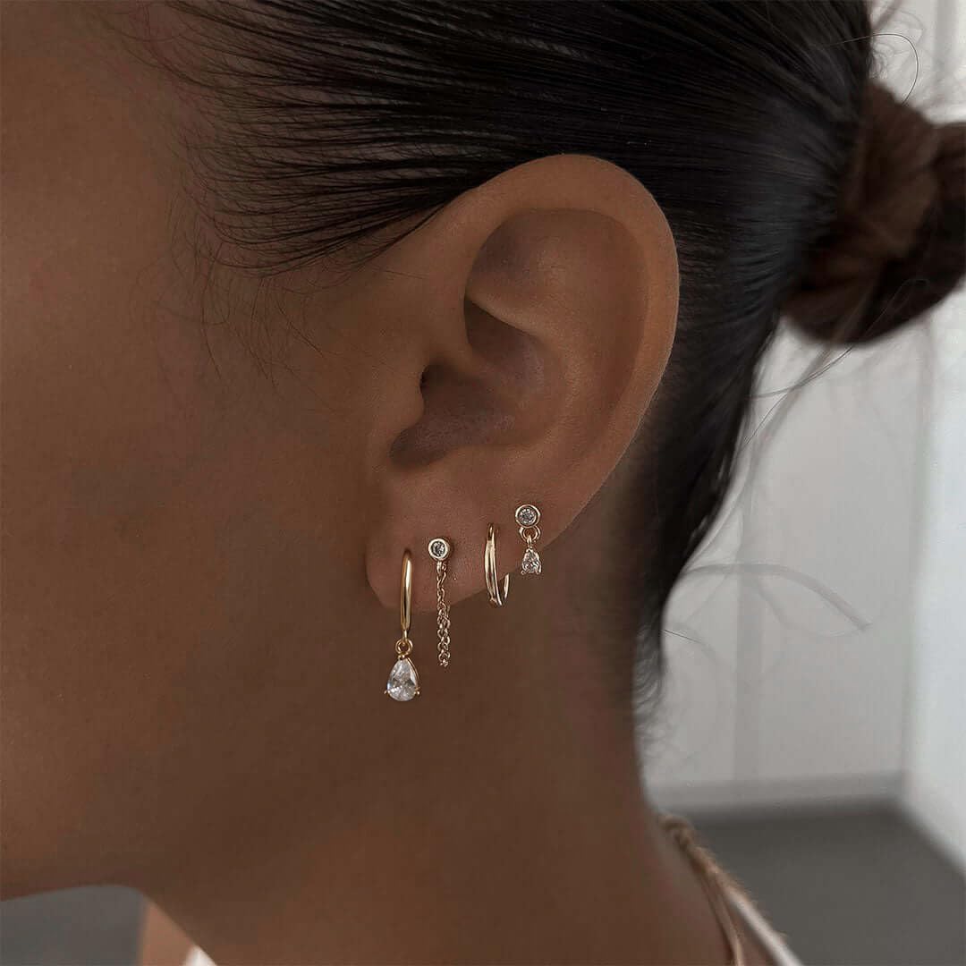 Gold Earrings For Women, Dainty Huggie Earrings Stack 14K Gold Plated Pearl Dangle Earrings for Women Trendy Cute Hypoallergenic Unique Gold Earring Stack Fashion Gold Jewelry Gifts