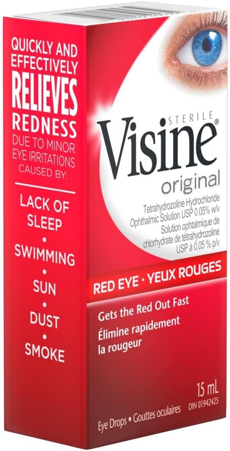 Visine Original Augentropfen, Augenreizungen, Staub, Rauch, trockene Augen, rote Augen, Tetrahydrozolin Hydrochlorid Augenlösung, 15ml