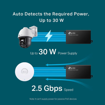 TP-Link Omada 2.5GE PoE+ Injector | Non-PoE to PoE Adapter | 802.3at/af Compliant | Up to 30W | Wall Mountable | Plug&Play | Up to 100m(328 ft) | UL Certified(POE260S)