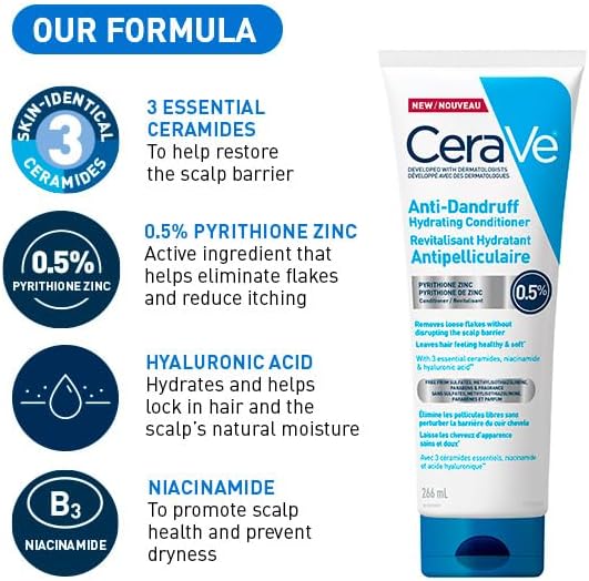 CeraVe Anti-Dandruff Hydrating Shampoo for Men & Women, Gently Cleanses Scalp & Hair While Reducing Flakes, Itchiness, and Irritation, Paraben-Free, Sulfate-Free, Suitable for All Hair Types. 355mL
