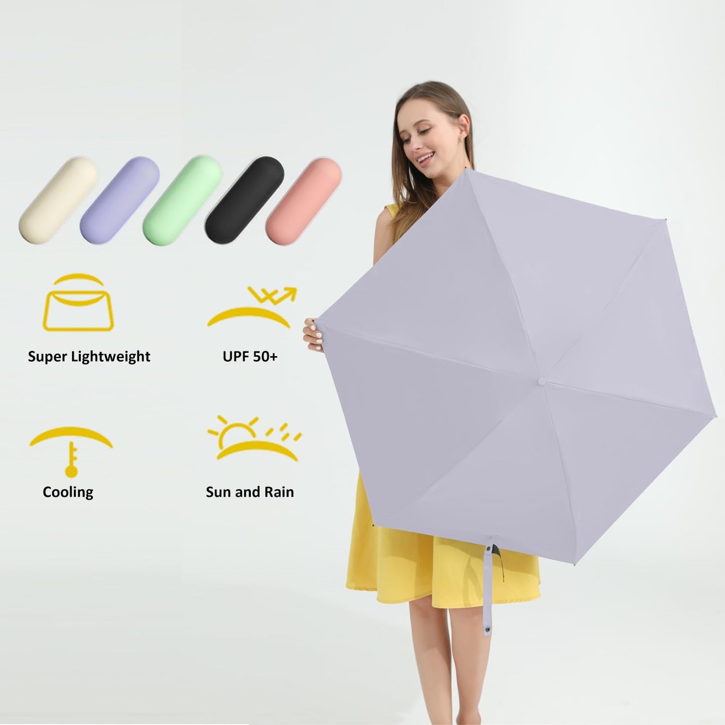 BAODINI Reiseutensilien Mini-Regenschirm für die Handtasche mit Etui Klein Kompakt UV-Sonnenschutz Leicht Winzig Tasche Manuelles Öffnen und Schließen Regenschirm für Damen, Kinder und Herren Passt in Handtasche Rucksack