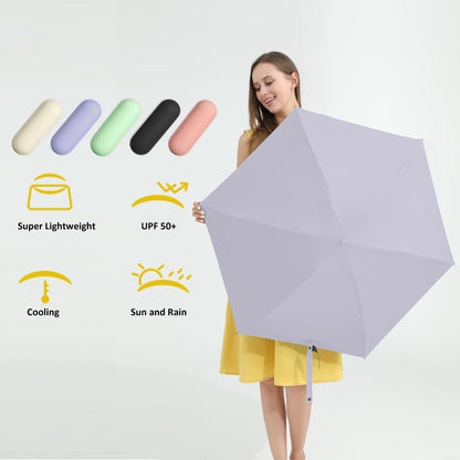 BAODINI Reiseutensilien Mini-Regenschirm für die Handtasche mit Etui Klein Kompakt UV-Sonnenschutz Leicht Winzig Tasche Manuelles Öffnen und Schließen Regenschirm für Damen, Kinder und Herren Passt in Handtasche Rucksack
