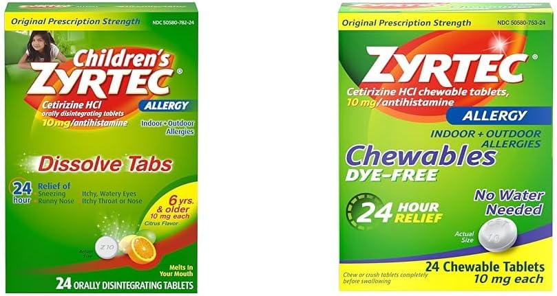 Zyrtec Children's Allergy 24HR Dissolving Citrus Tablets 24HR Allergy Relief Chewable Tablets Bundle, 24 ct Each