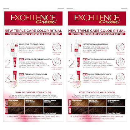 L'Oréal Paris Excellence Crème Permanente Haarfarbe, dreifache Pflegehaarfarbe mit Hyaluronsäure für 100% Grauabdeckung, 4AR Dunkles Schokobraun, 1 Packung (Verpackung kann variieren)