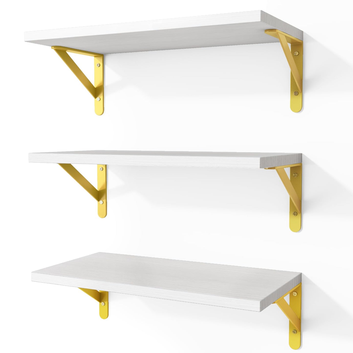 Fixwal Floating Shelves for Wall, Wood Wall Mounted Shelves for Bedroom, Bathroom, Living Room, Kitchen Storage and Decor(Brown, Set of 4, 16.5 Inch)
