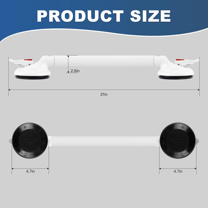 15-Inch Shower Handle - Upgraded Grab Bar with Strong Suction Cups for Bathtub & Shower Safety, Ideal for Seniors, Elderly, Disabled -Silver