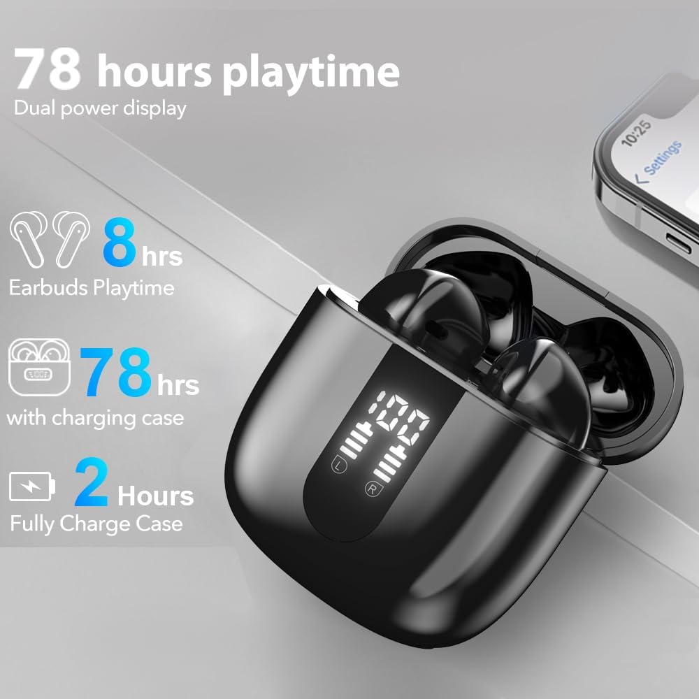 Bluetooth Kopfhörer Kabellos, 60 Std. Deep Bass Ohrhörer mit 4 Mikrofonen zur Geräuschunterdrückung, IP5 Wasserdichte Ohrhörer für iPhone Android Sport Bluetooth inalambricos (Pearl)
