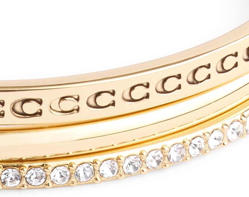 COACH, Women's, Signature Quilted Heart Bangle Set, Crystal/Gold, One Size