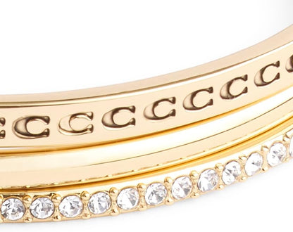 COACH, Women's, Signature Quilted Heart Bangle Set, Crystal/Gold, One Size