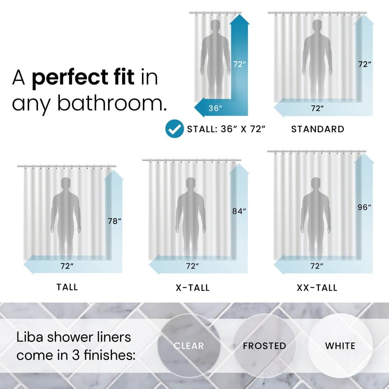 LiBa PEVA 8G Bathroom Shower Curtain Liner, 72" W x 72" H, Frosted, 8G Heavy Duty Waterproof Shower Curtain Liner