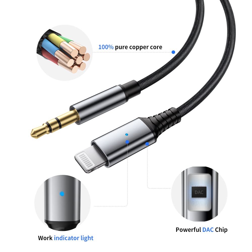 iSkey [Apple MFi zertifiziert] Aux-Kabel für iPhone, 3,5mm-Aux-Kabel für Auto kompatibel mit iPhone 14 13 12 11 XS XR X 8 7 6 iPad iPod für Auto-Stereoanlage, Lautsprecher, Kopfhörer, unterstützt alle iOS-Versionen