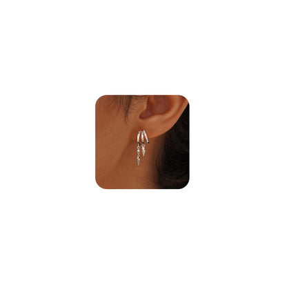 Dangle Earrings for Women,14k Gold Plated Triple Huggie Stud Earrings Cute Statement Chain Earring Dainty Drop Earrings for Women Trendy Gold Plated Jewelry