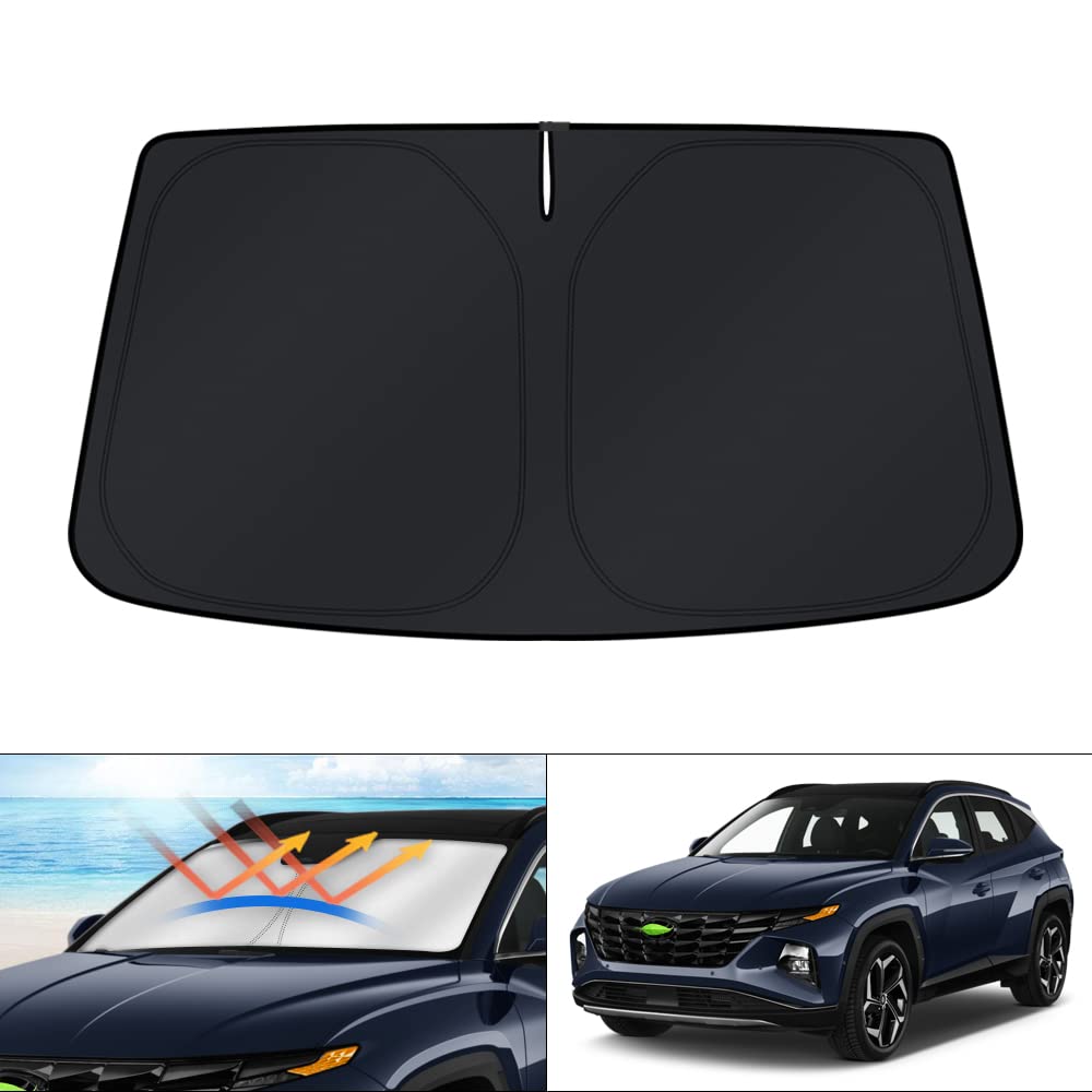 KUST Windshield Sun Shade for 2017-2026 Tesla Model Y/Model 3 Sunshade Accessories (Fit 2025-2026 Model Y Juniper / 2024 Model 3 Highland) Upgraded Foldable Sunshade, Blocks UV Rays Keep Car Cool