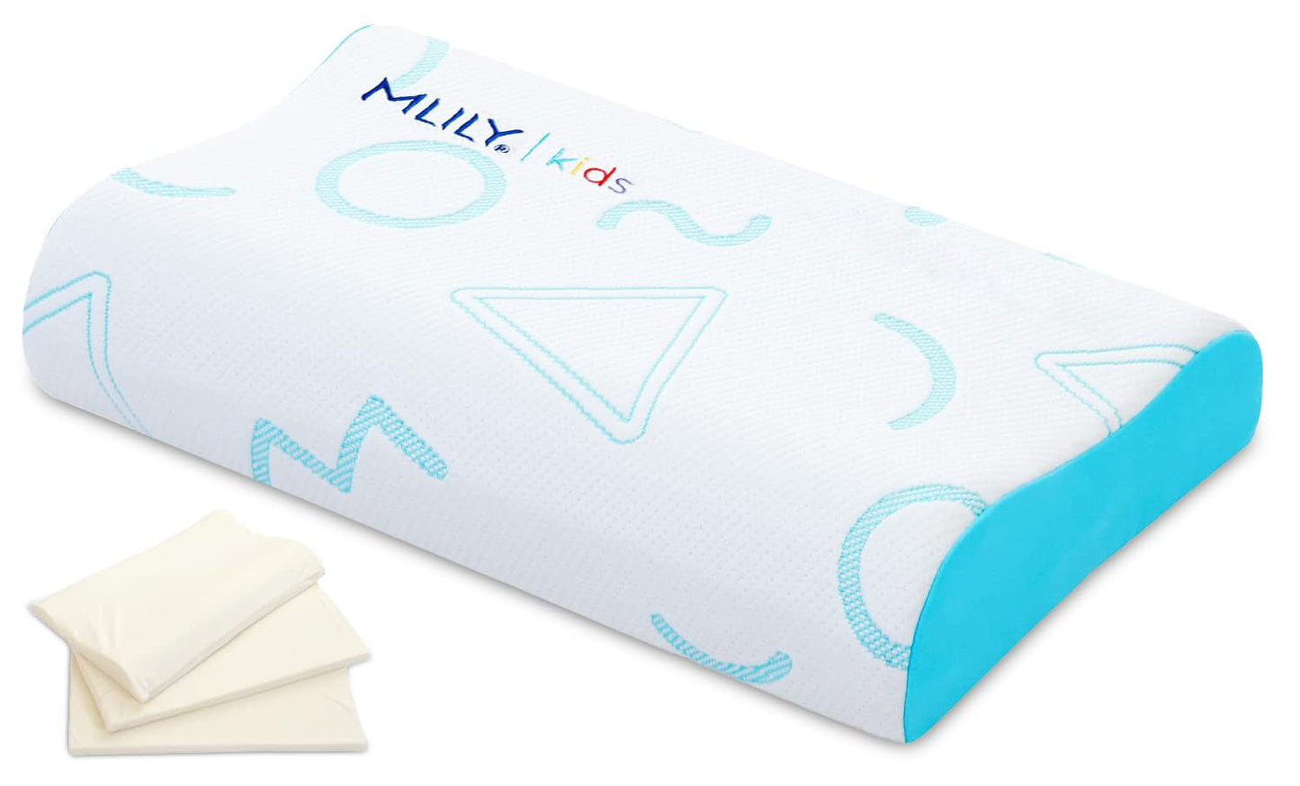 MLILY Kids Pillow for Sleeping, Adjustable Kids Memory Foam Pillow for Bed Set, Breathable and Cooling Pillows for Kids Boy Girl, CertiPUR-US Certified, 12x20 Inch, Blue