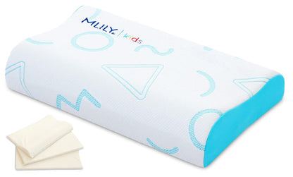 MLILY Kids Pillow for Sleeping, Adjustable Kids Memory Foam Pillow for Bed Set, Breathable and Cooling Pillows for Kids Boy Girl, CertiPUR-US Certified, 12x20 Inch, Blue