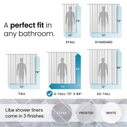LiBa PEVA 8G Bathroom Shower Curtain Liner, 72" W x 72" H, Frosted, 8G Heavy Duty Waterproof Shower Curtain Liner