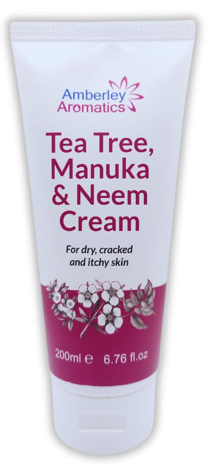Tea Tree, Manuka & Neem Cream 350ml - Antibacterial, Anti-fungal, Antiseptic, Anti-Itch, Dry, Chapped & Cracked Skin, Eczema, Psoriasis, Jock Itch, Fungal infections. Fast Effective Relief