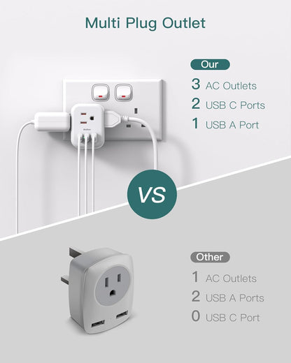 [2 Pack] European Travel Plug Adapter, International Power Plug Adapter with 3 Outlets 3 USB Charging Ports(2 USB C), Travel Essentials to Italy,Greece,Israel,France, Spain (Type C)