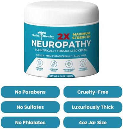 2 x Kraft Neuropathy Nerve Therapy Max Potency Relief Cream for Feet, Hands, Legs and Toes - Enriched with Arnica, Vitamin B6, Aloe Vera, MSM - Expertly Made for Extraordinary