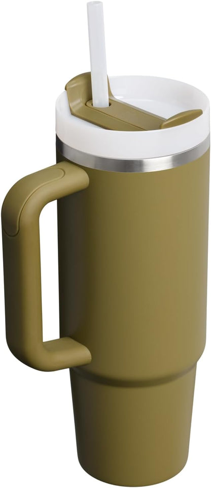 Vaso Stanley Quencher H2.0 con asa y pajita de 40 oz | Tapa Flowstate de 3 posiciones | Compatible con portavasos para viajes | Vaso térmico de acero inoxidable | Sin BPA | Arándano