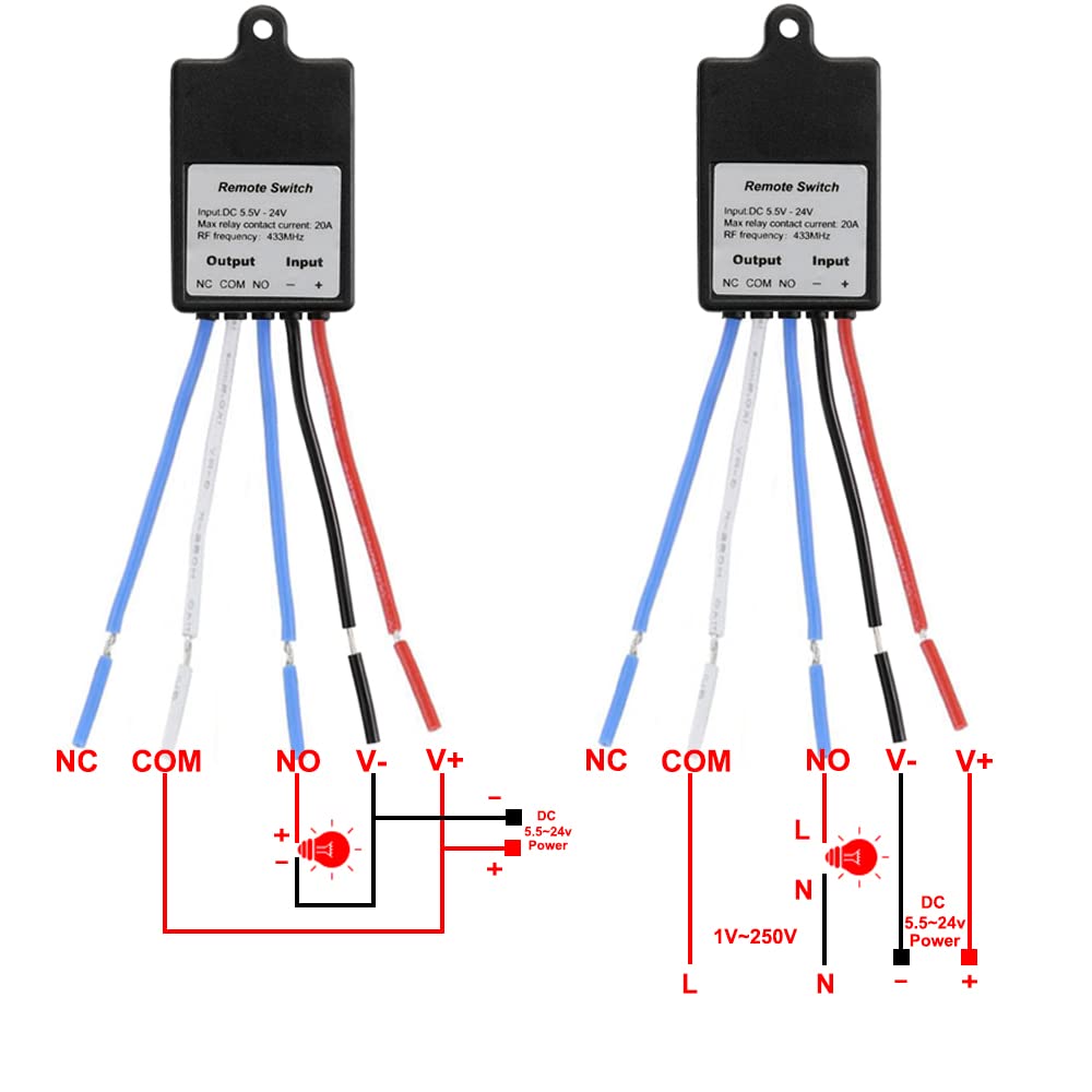 QIACHIP Mini Funkfernbedienungsschalter DC 6V 12V 24V 1 Kanal RF-Relais, selbsthaltender Schalter für LED-Licht, Auto-Batterie EIN/AUS