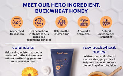Radiation & Laser Skin Care Cream - Calendula Cream and Natural Buckwheat Honey Hydrating Skin Moisturizer to Soothe and Calm Skin After Sunburn or Skin Redness for Sensitive Skin - 2 fl oz