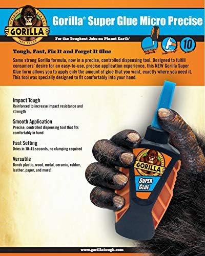 Gorilla Micro Präzisions Sekundenkleber, Schnell trocknend, Cyanacrylat, Präziser Applikator, Anti-Verstopfungs-Kappe, Transparent, 5g, 1 Stück