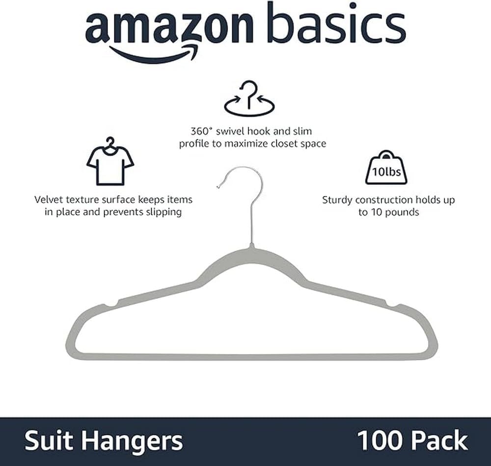 Amazon Basics Samtkleiderbügel für Anzüge – 30er-Pack, Schwarz