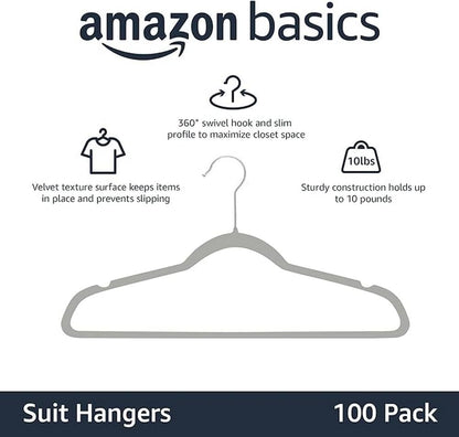 Amazon Basics Samtkleiderbügel für Anzüge – 30er-Pack, Schwarz