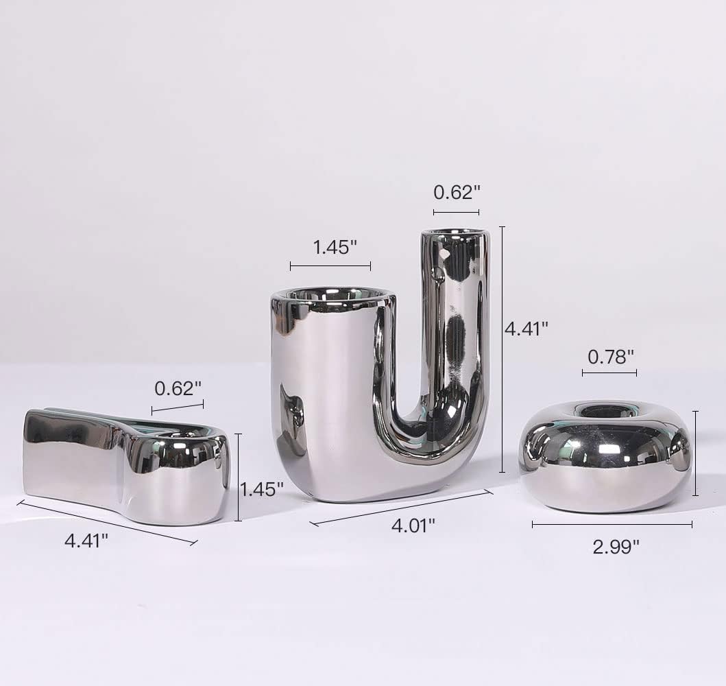 Candle Holder Silver Ceramic Tea Light Candlestick Candle Lamps Holder Set of 3 for Wedding Party Home Decor